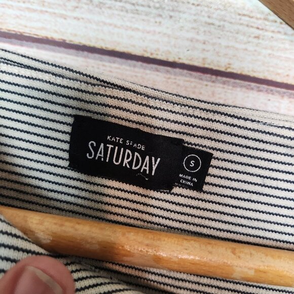 KATE SPADE Saturday Black Gray Asymmetric Neckline Slant Neck Top Size Small - Picture 9 of 13